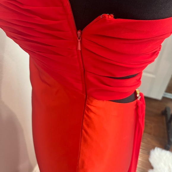 Red Stunning evening maxi dress with rhinestone and tail design . - Picture 5 of 6